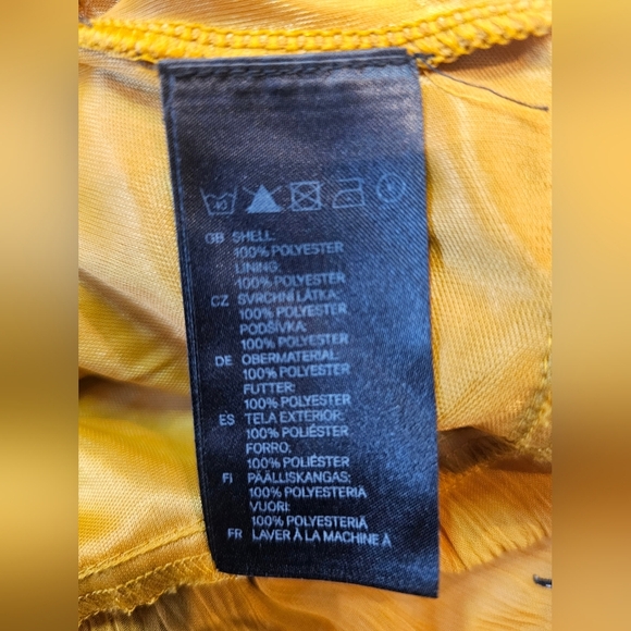 H&M Mustard Yellow Tiered Ruffle Mini Dress Size 4 Scalloped Hem Boho Sleeveless - Picture 6 of 8